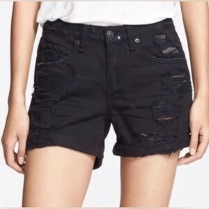 Rag & Bone Jean Shorts Size 26 Black Rebel Distressed Denim Grunge Gothic